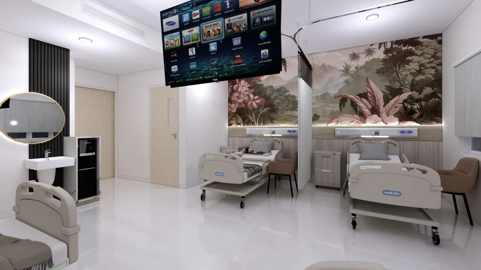 Area monitoring ruang intensif dengan bed dan partisi